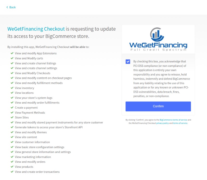 Confirm the app's requested permissions