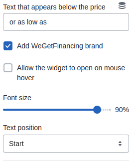 Configuring the estimator block — custom text, branding, font size, and position